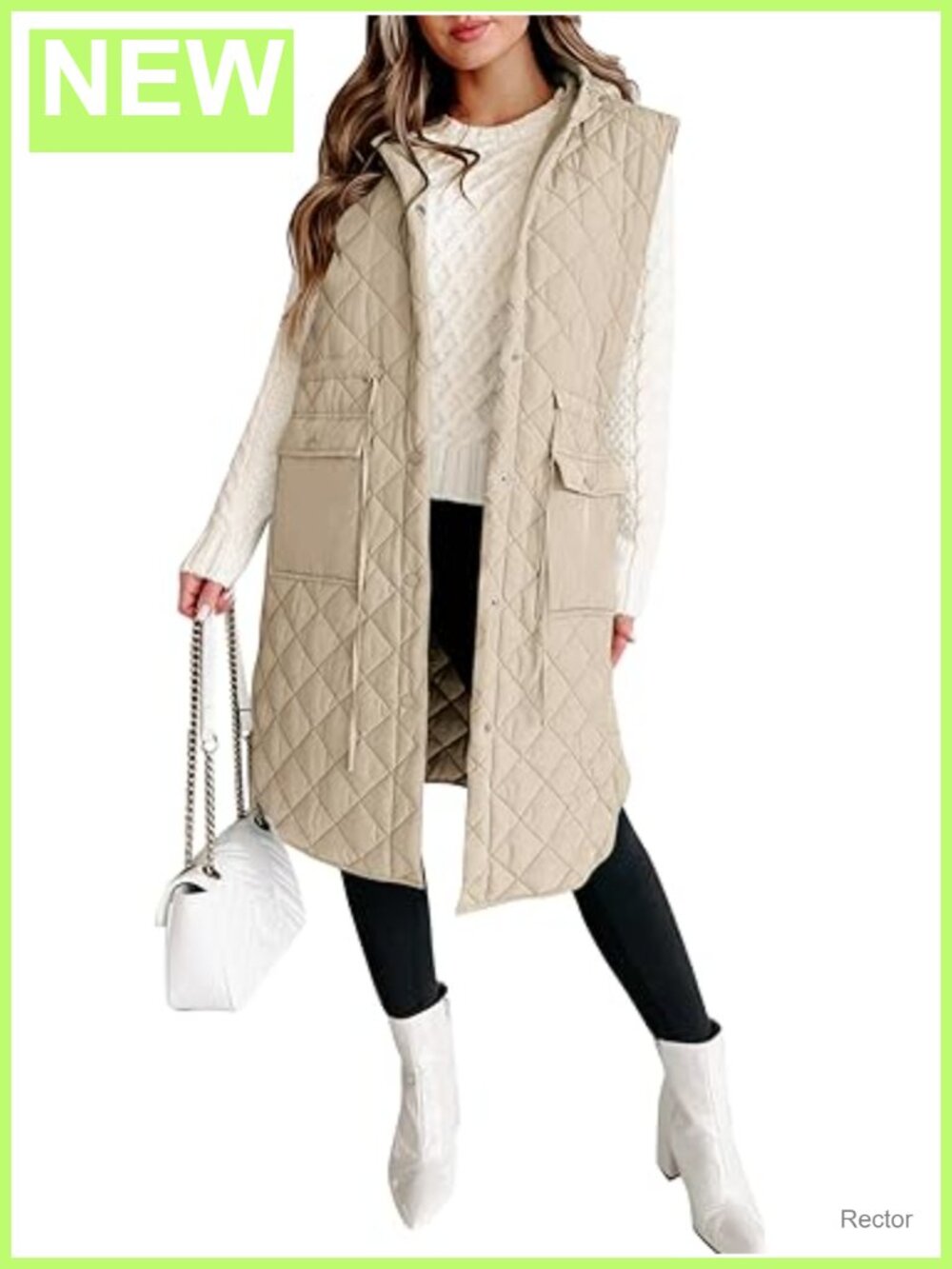 Women's Long Quilted Puffer Vest Sleeveless Hooded Button Down
